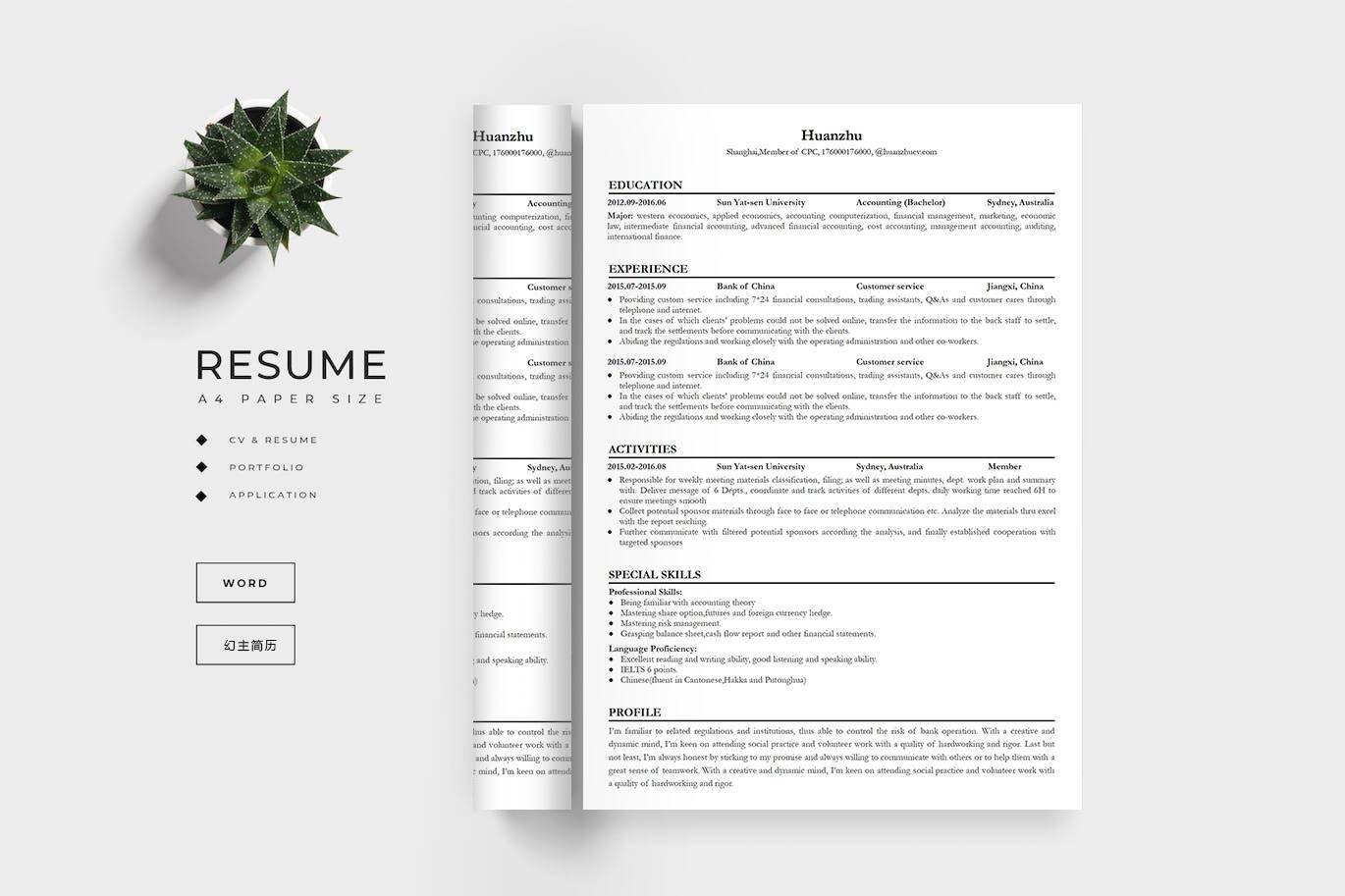 YWX-000053审计英文简历模板word格式/