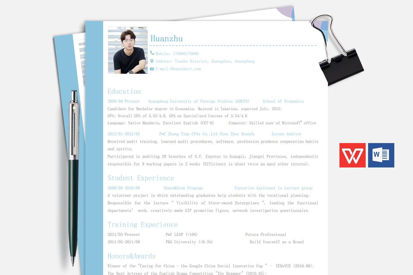 YWX-000017大学生求职英文简历模板/