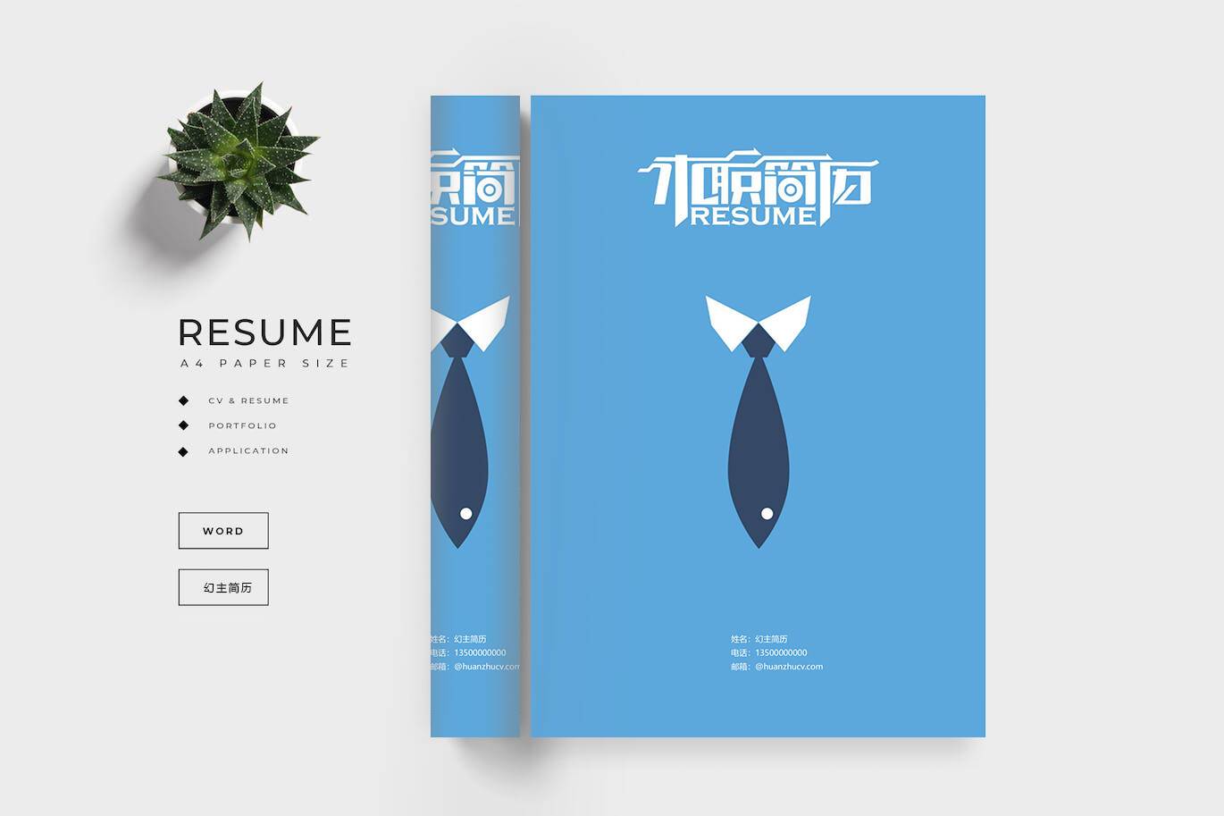 FMX-000145蓝色风大学生简历封面word/