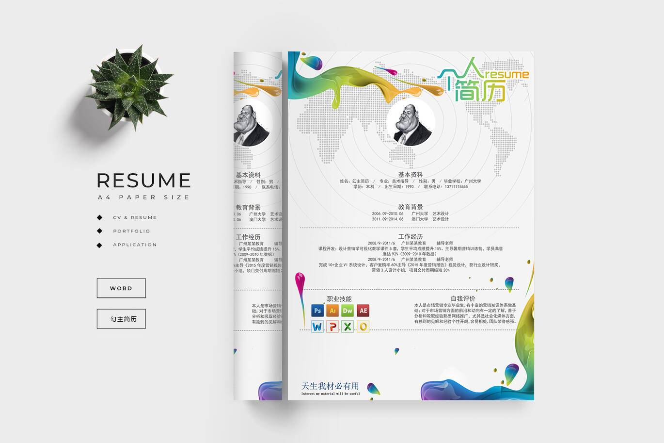 CY-00025全球背景创意个性简历模板/