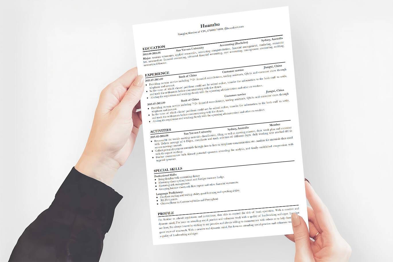 YWX-000053审计英文简历模板word格式/