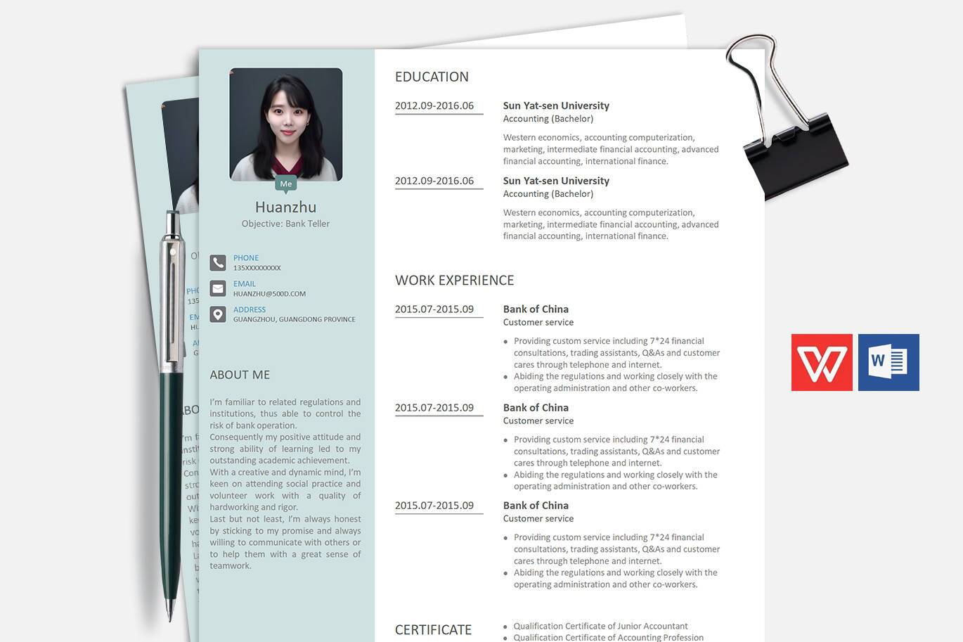 YWX-000035教师英文简历模板/