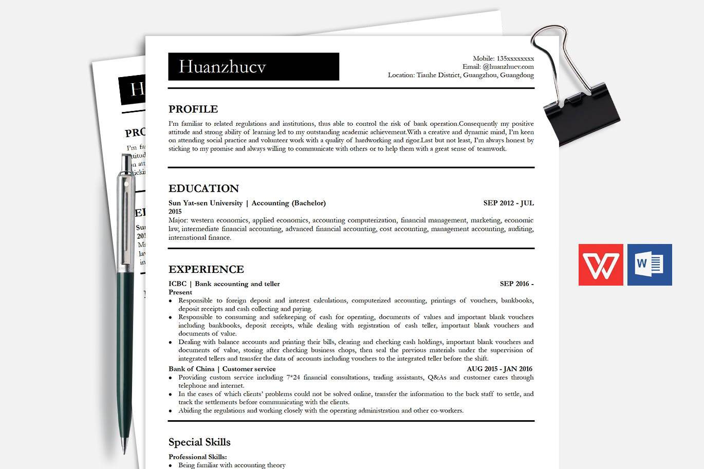 YWX-000079英文简历模板word/