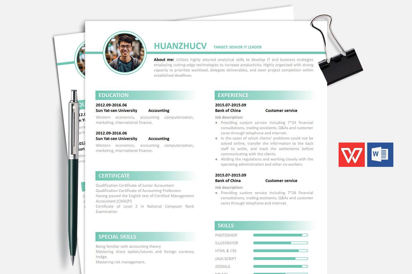 YWX-000091助理英文简历word模板/
