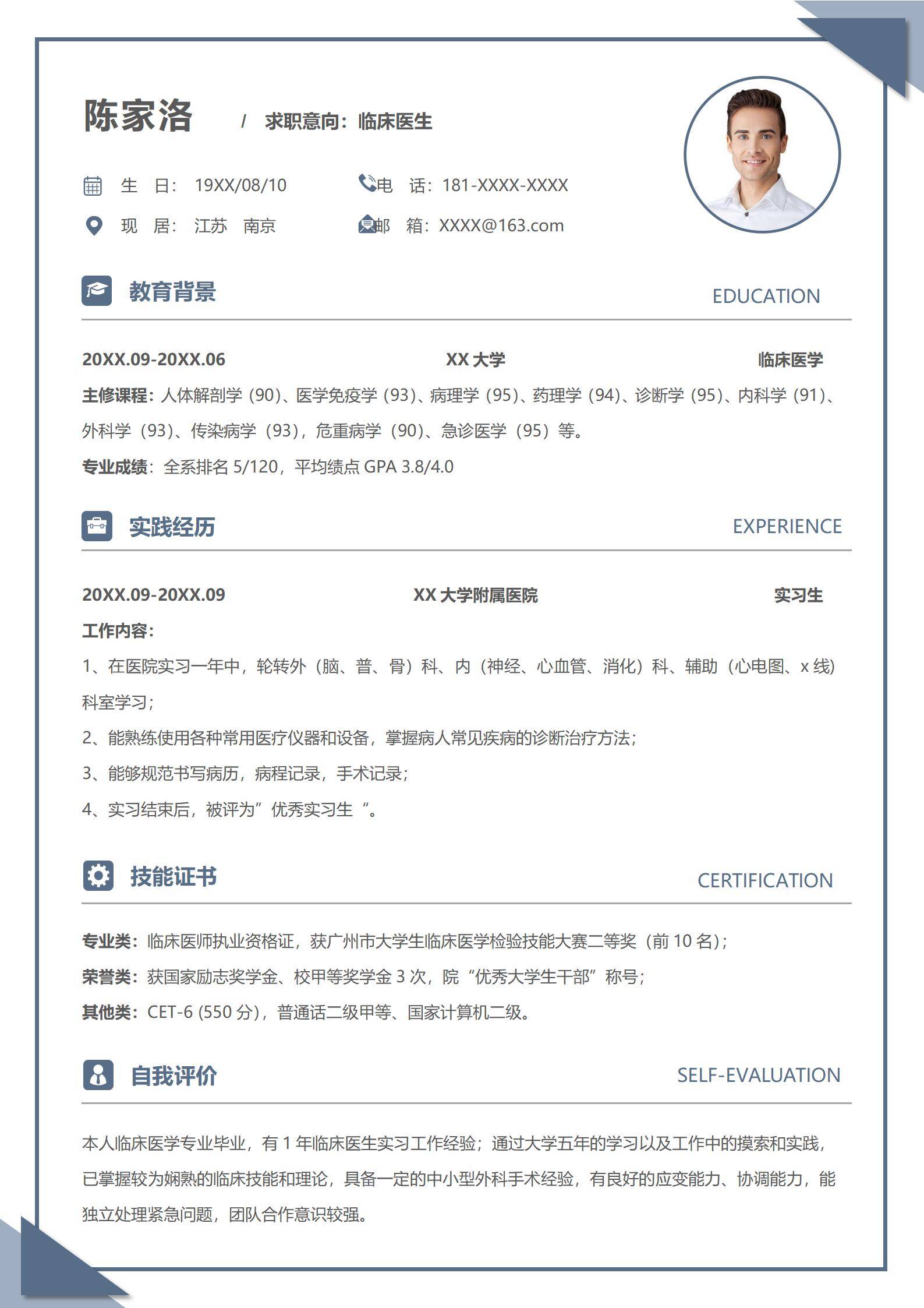 MX-1364临床医生简历模板套装/