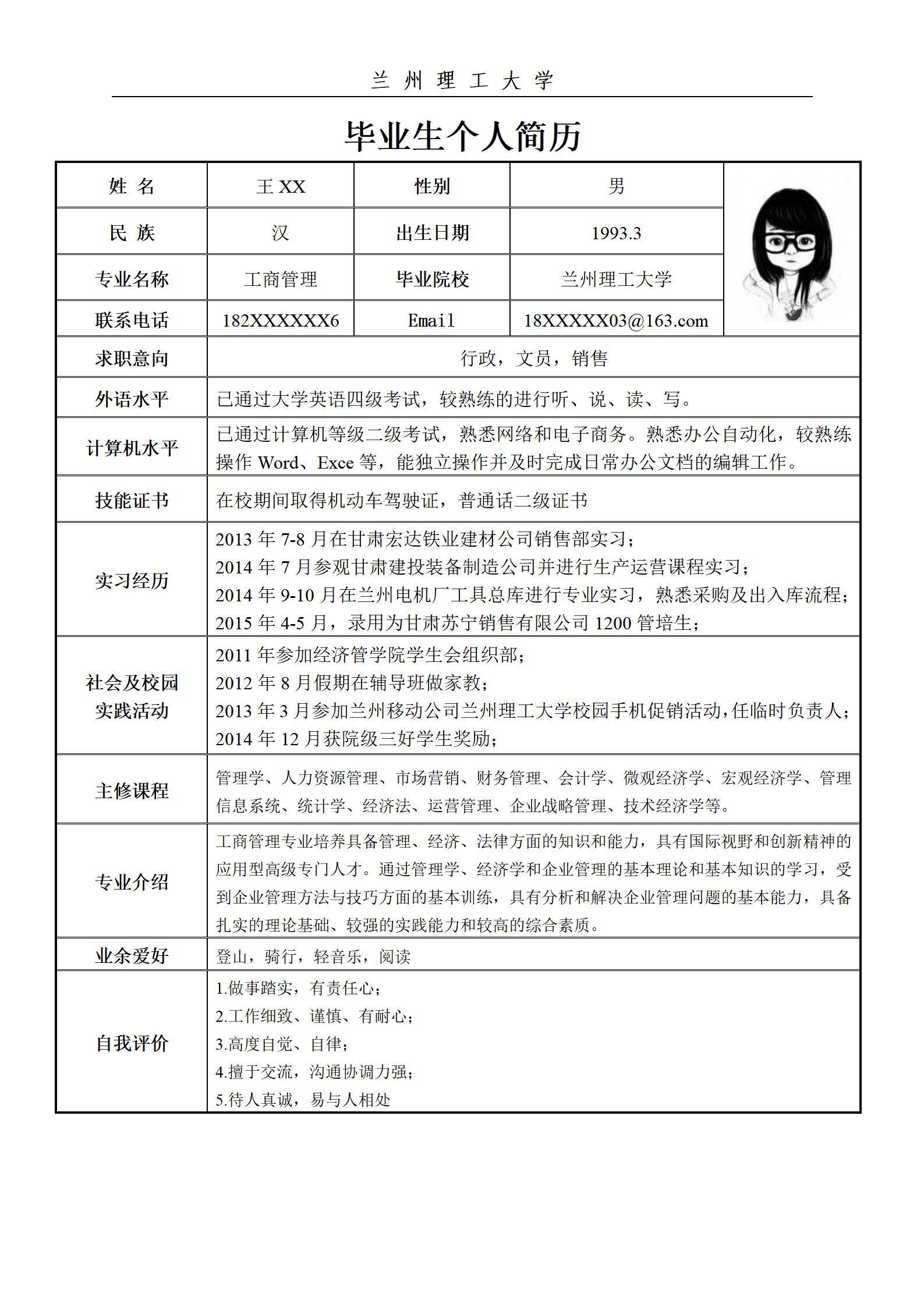 MX-2821销售实习应届生简历模板/