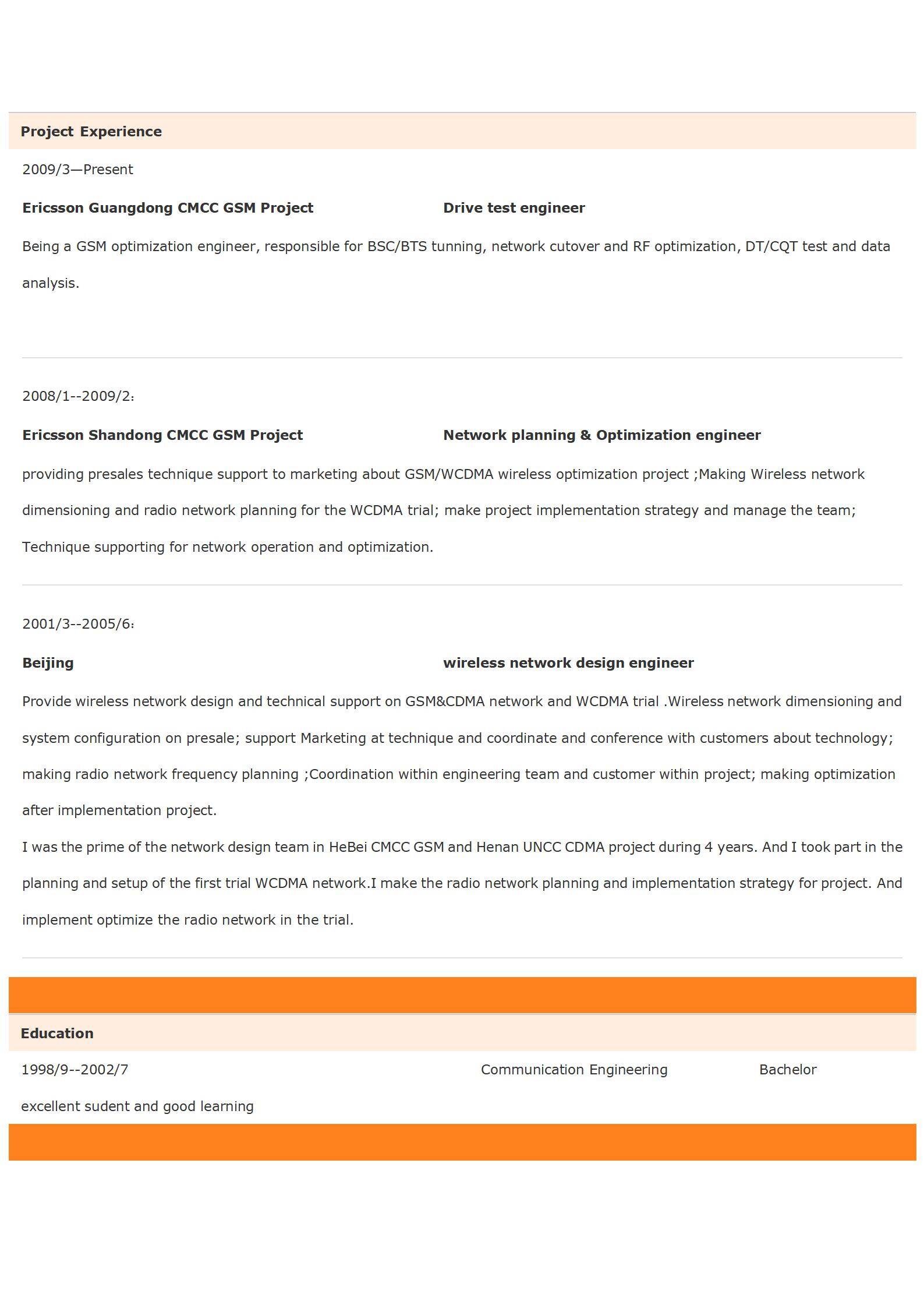MX-3872通信行业射频海外项目简历模板/