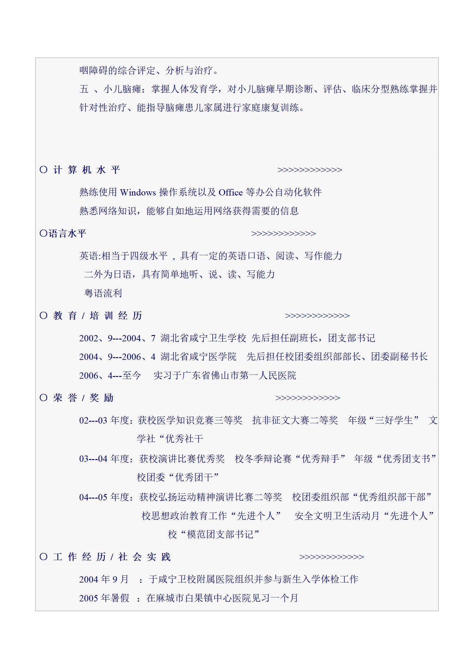 MX-2069康复治疗师简历模板/