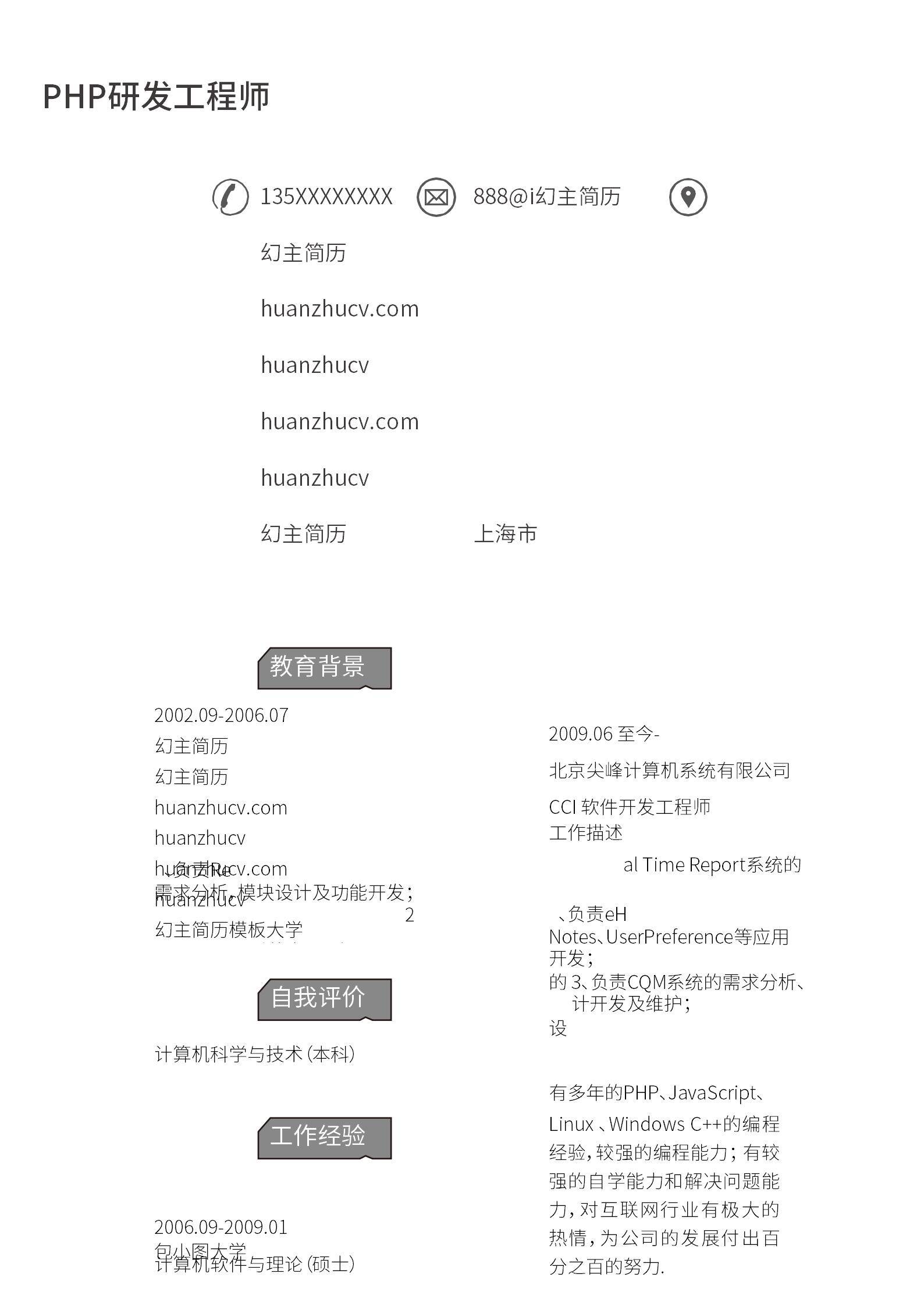 MX-0526PHP开发专业简历模板/