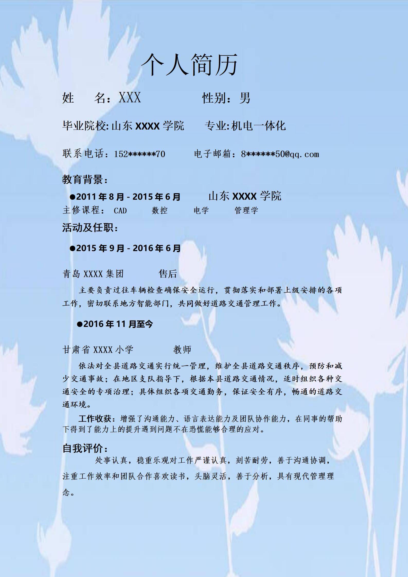 MX-3027跨界转行免费简历模板/