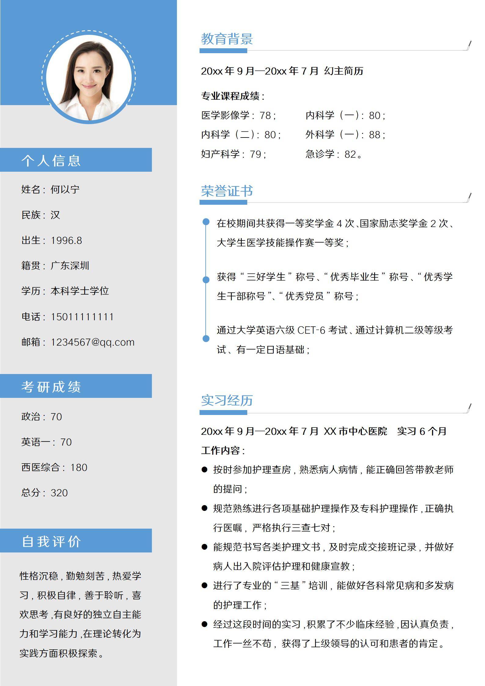 MX-1607临床医学考研应届生春招简历模板/