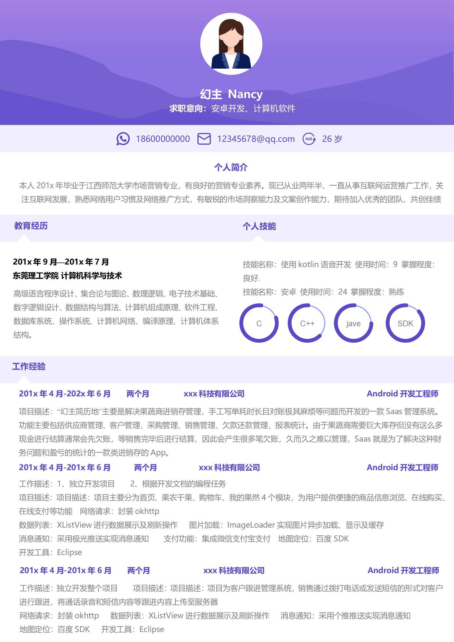 MX-0430电商SaaS安卓开发项目经验简历模板/