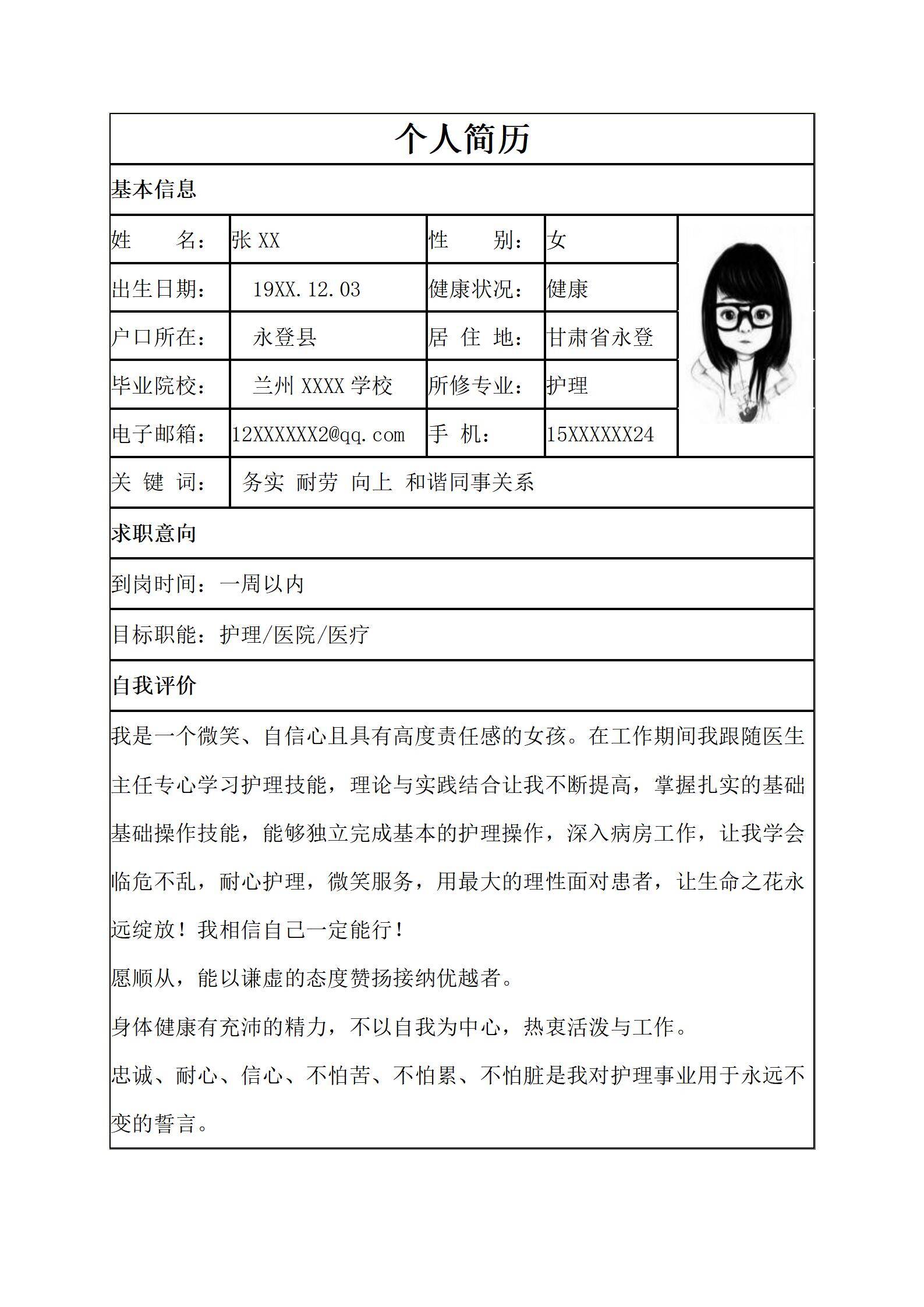 MX-4105护士多科室护理经验简历模板/