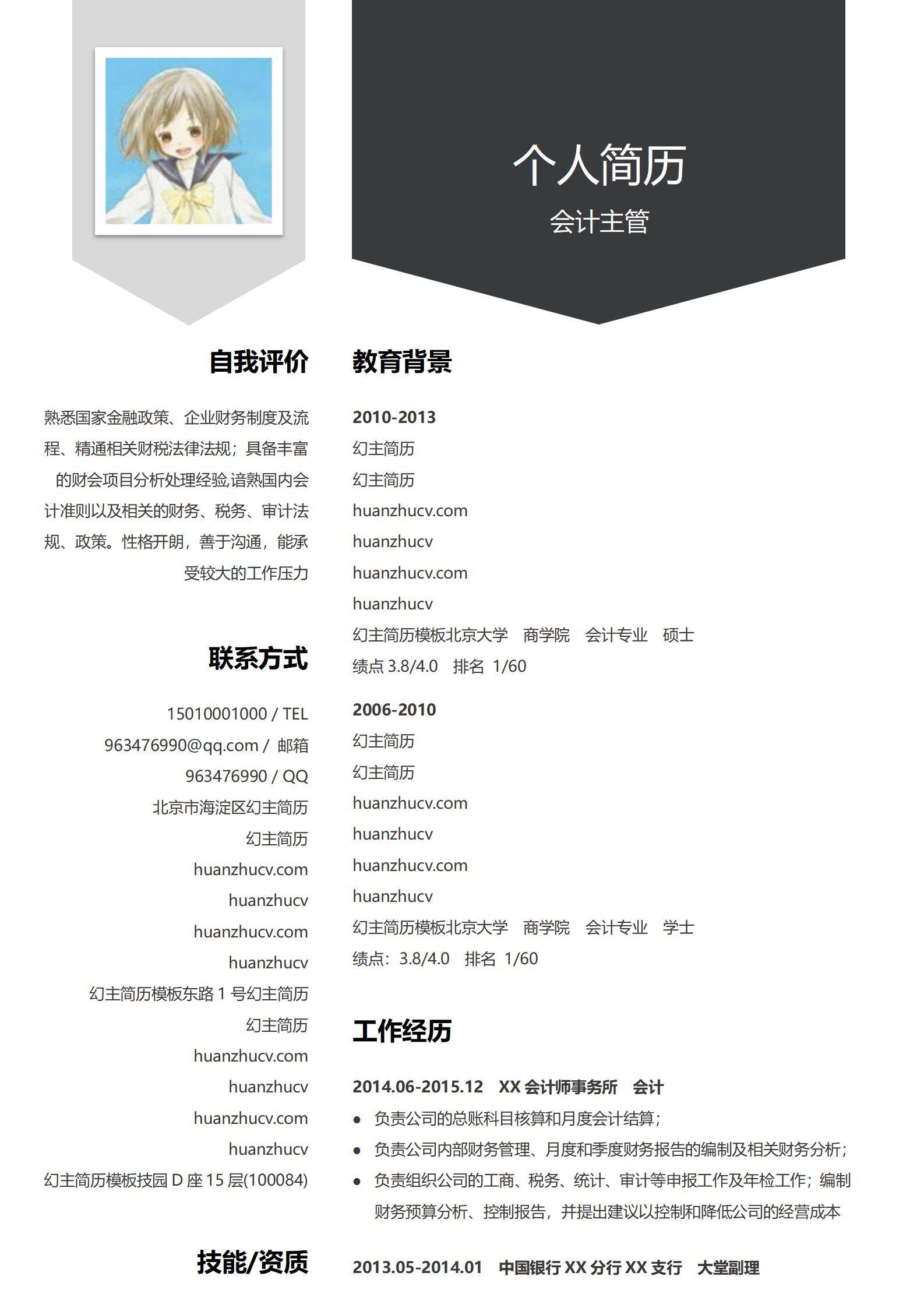 MX-2054财务分析师CPA简历模板/