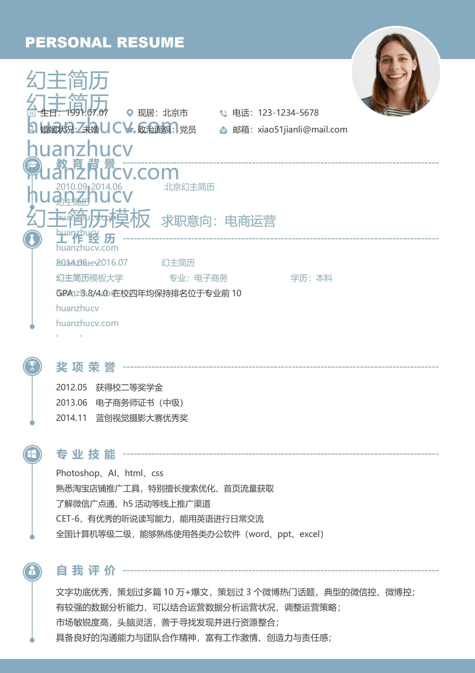 MX-1431电商运营专员2年经验数据驱动简历模板/