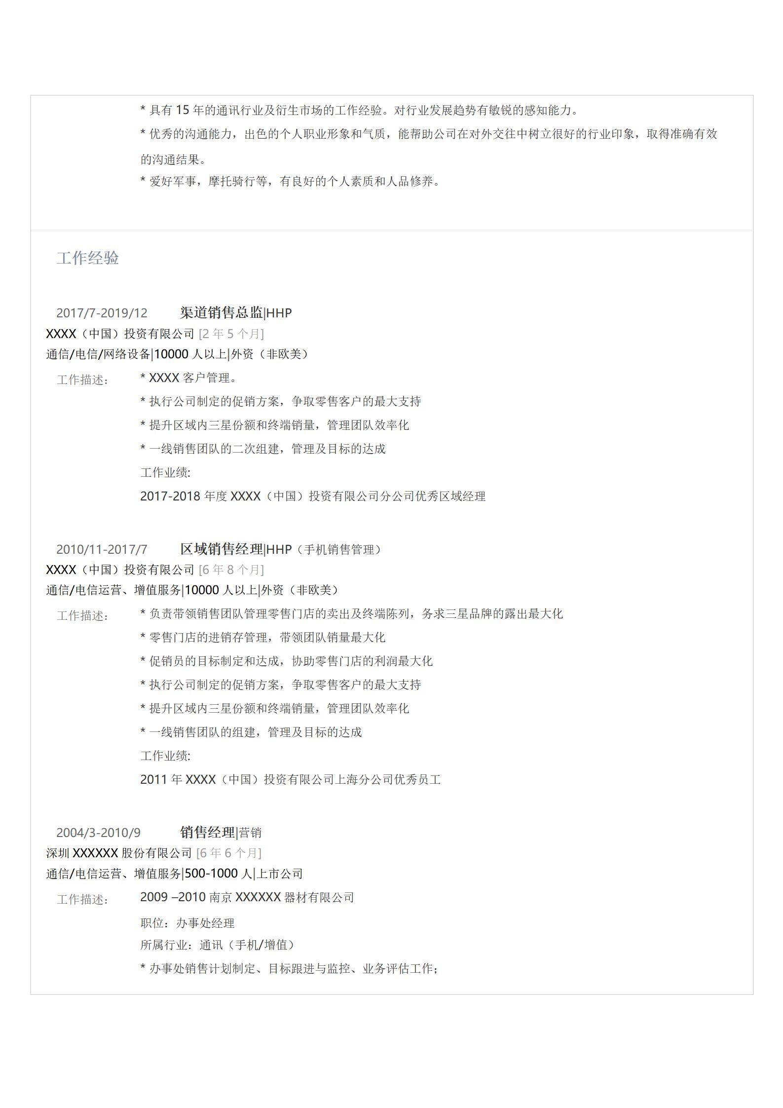 MX-3974渠道销售总监十五年行业简历模板/