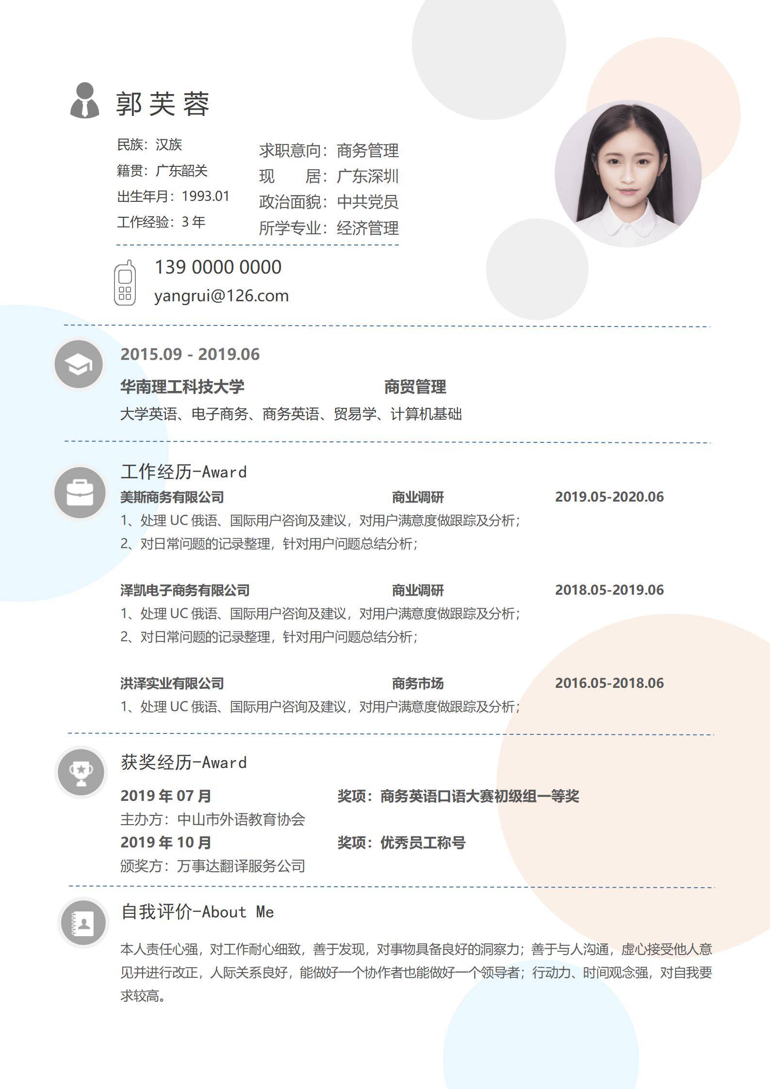 MX-1044商务管理国际业务简历模板/