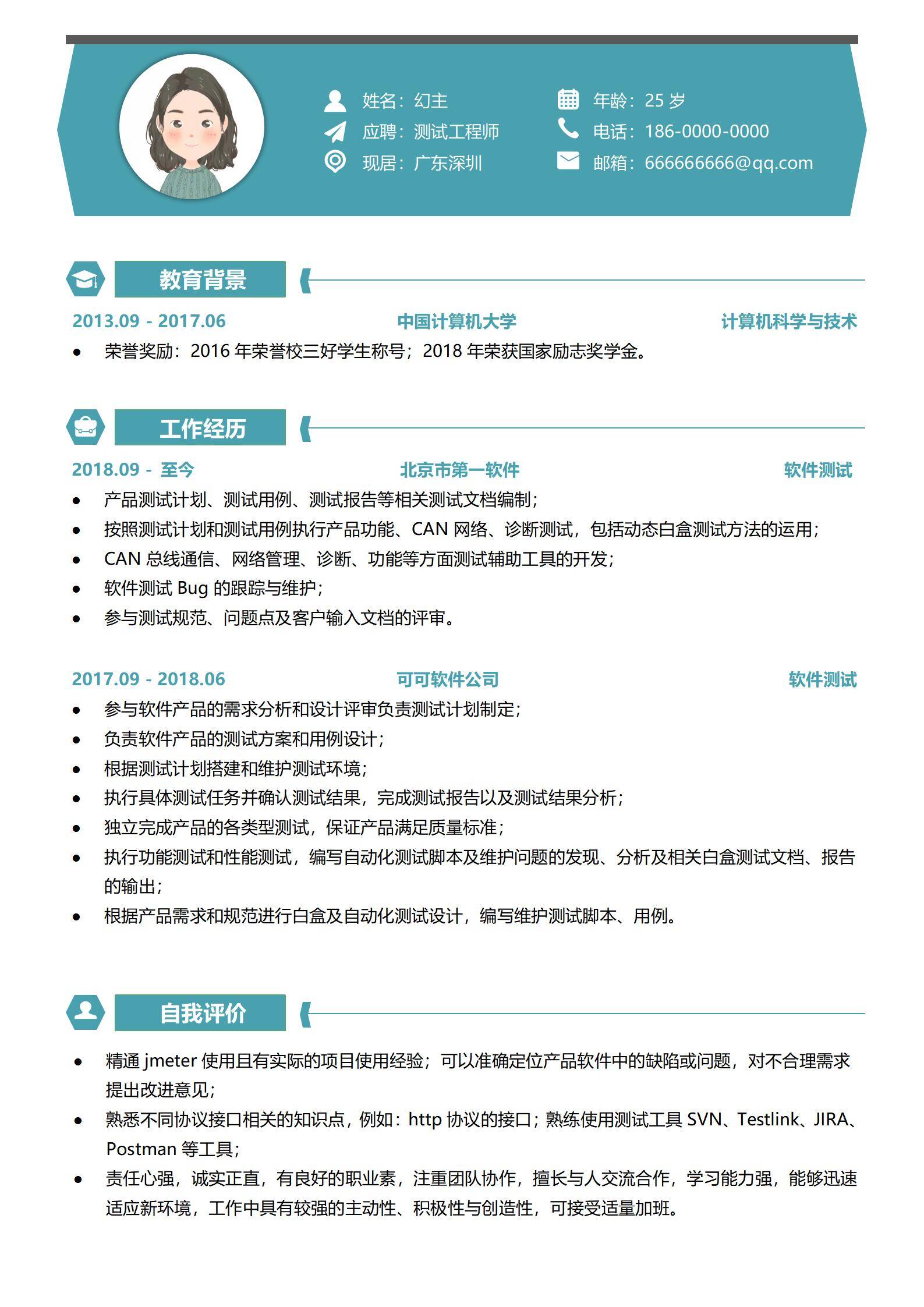 MX-0326汽车电子测试工程师两年经验简历模板/