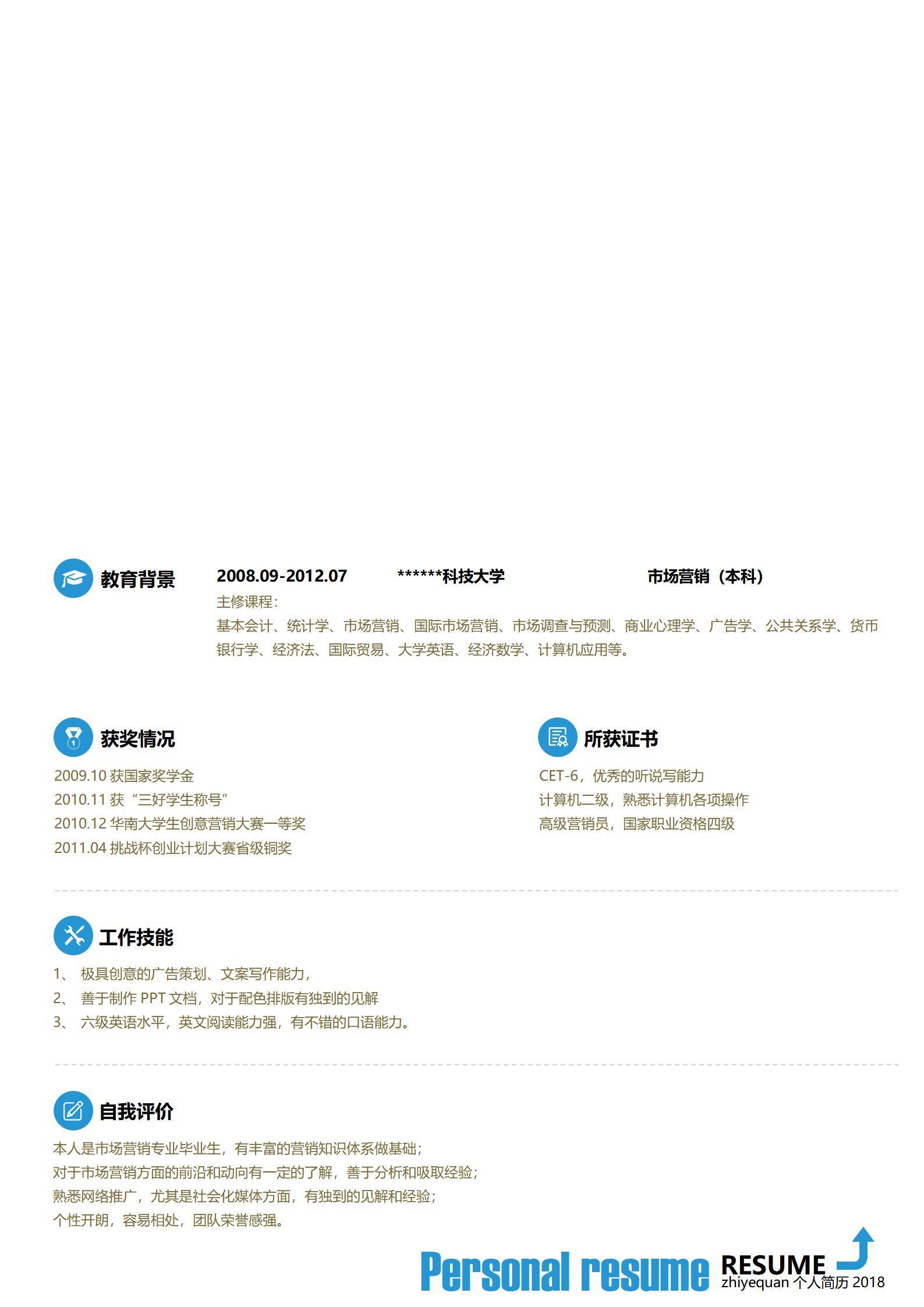 MX-2106市场运营2年工作经验简历模板/