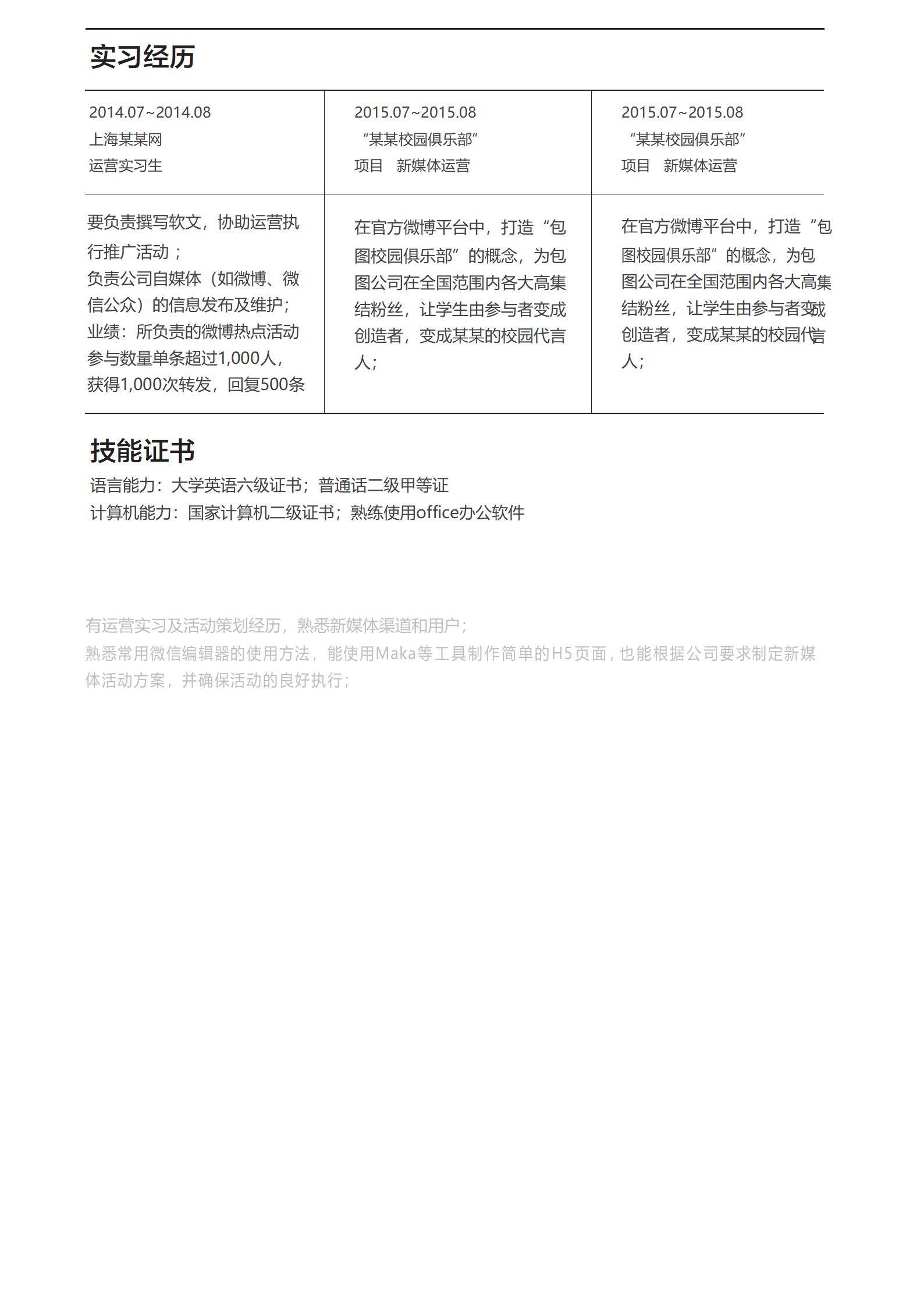 MX-2224行政助理春招简历模板/