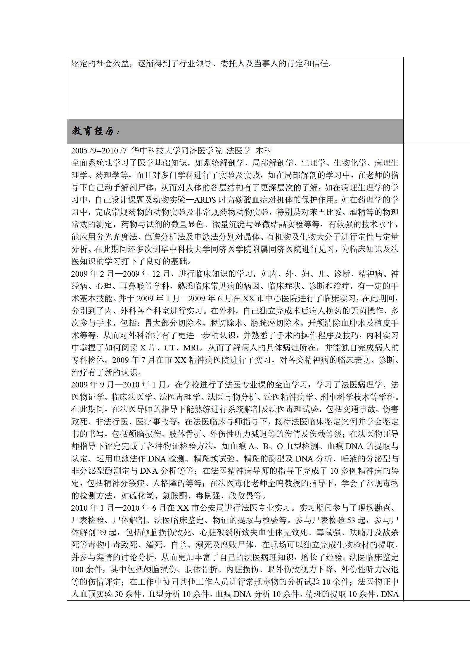 MX-2003法医应届生春招简历模板/