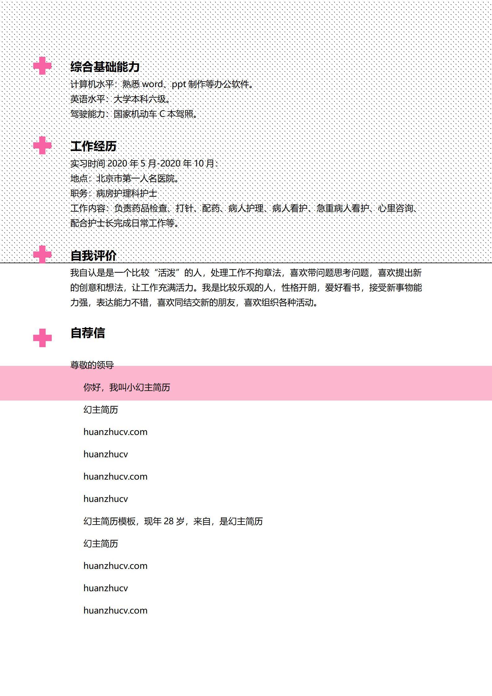 MX-0977医护行业应届护士专业简历模板/