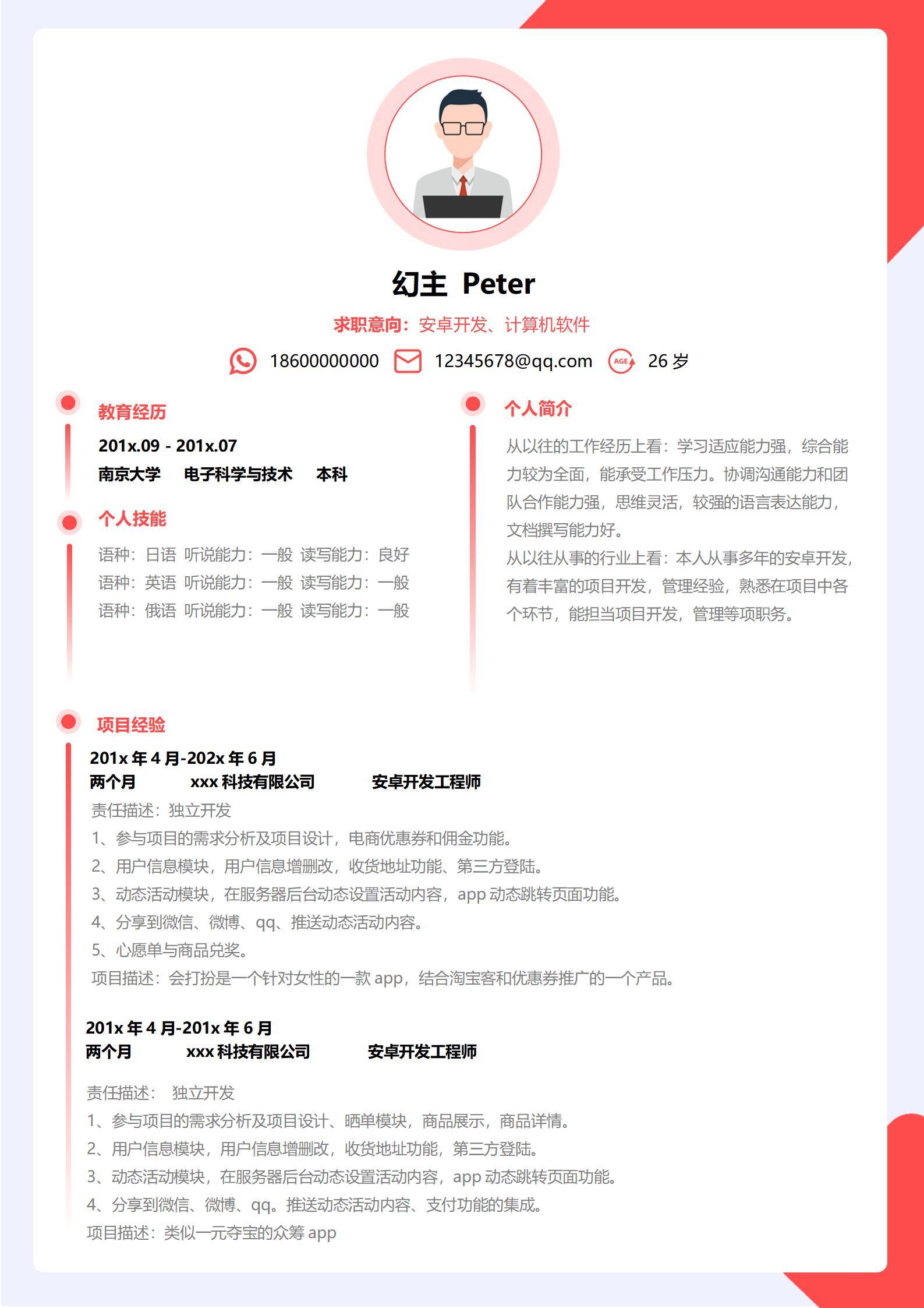 MX-0221电商安卓开发工程师简历模板/