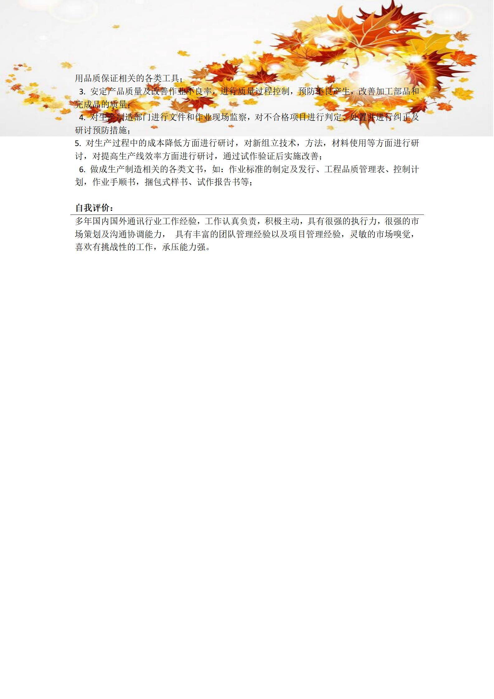 MX-2156汽车电子工程师简历模板/