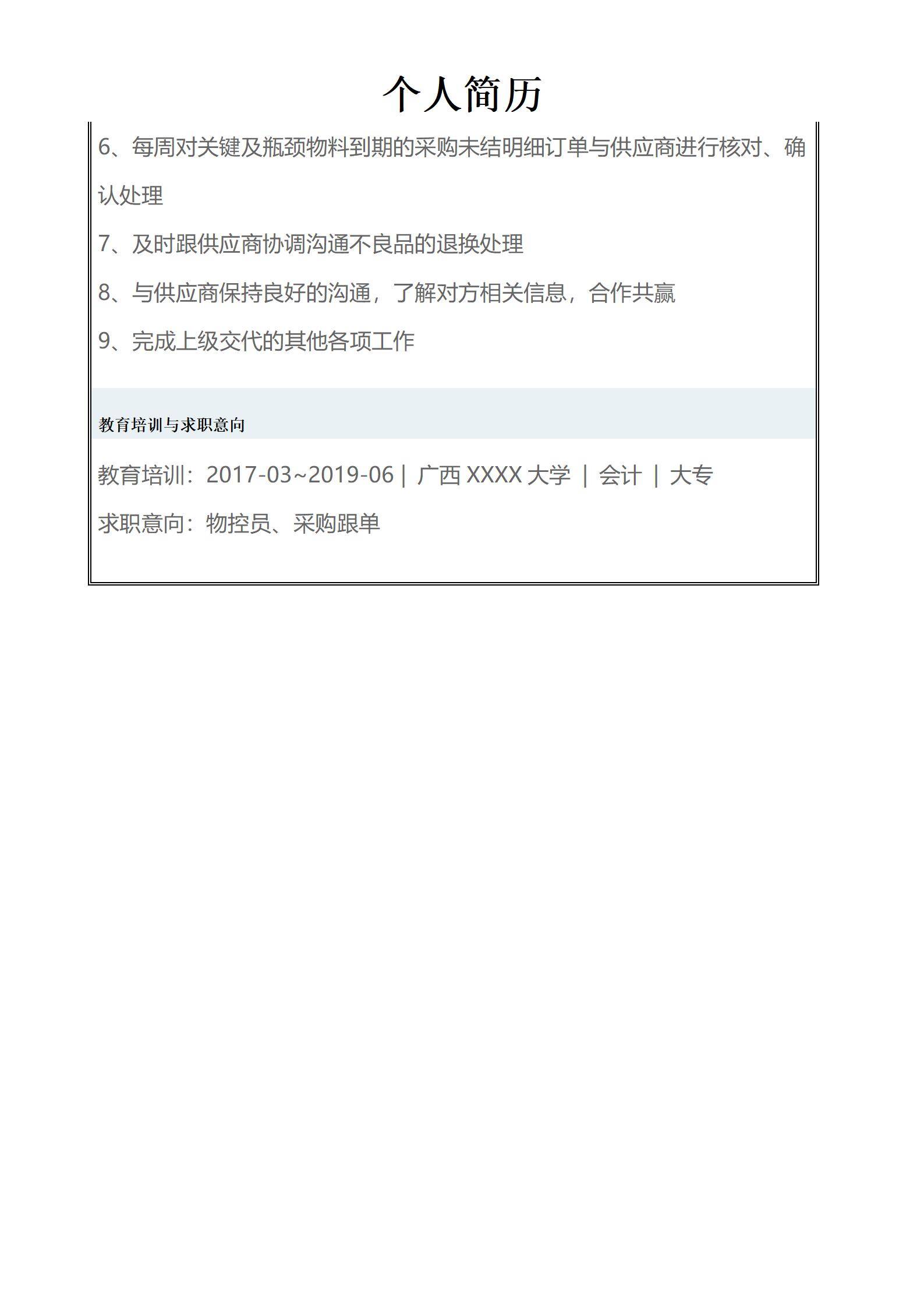 MX-2463采购员三年工作经验简历模板/