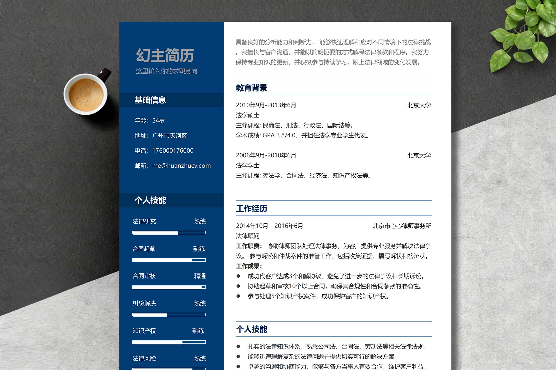 左右分栏无照片简历模板