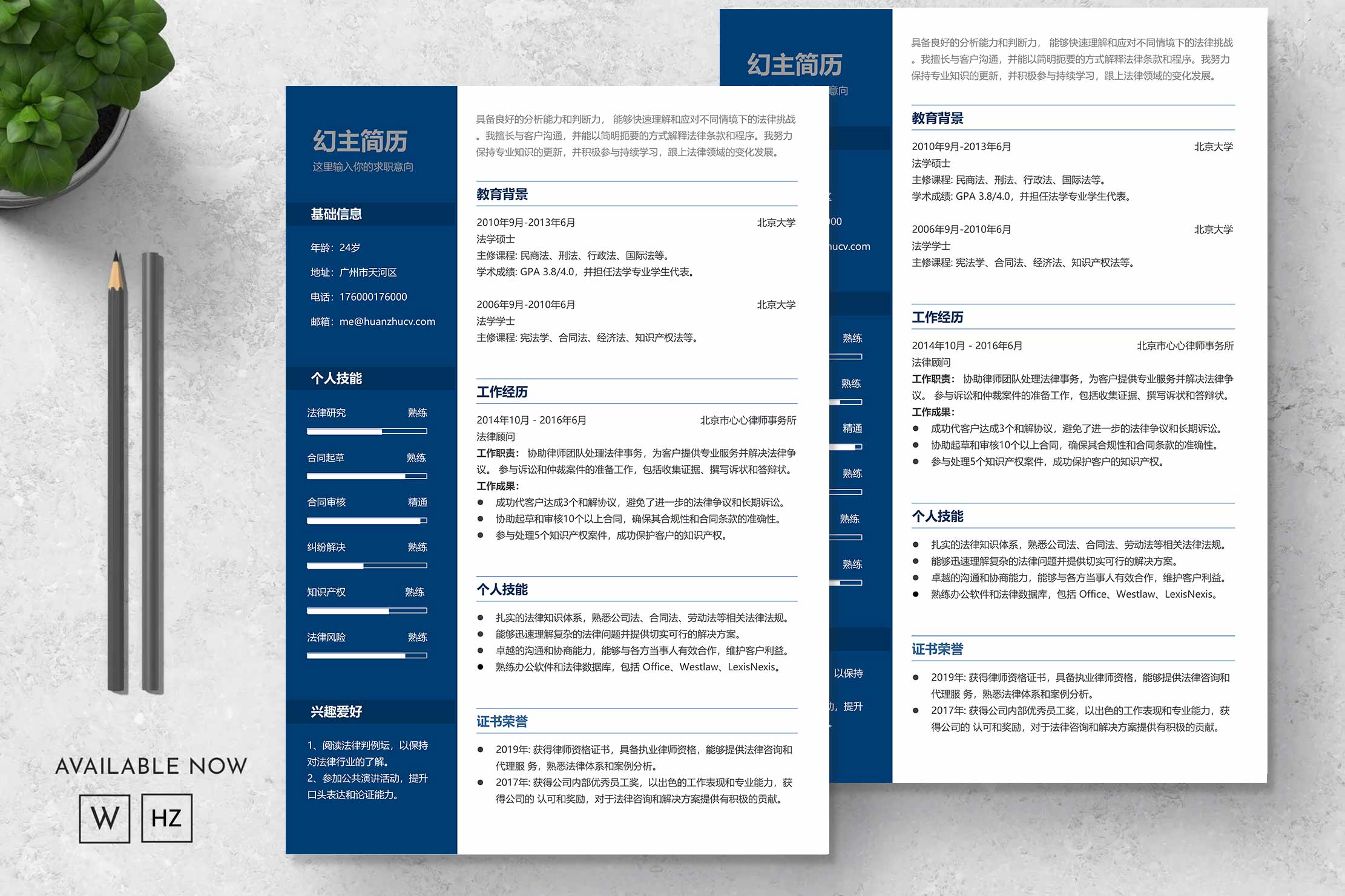 左右分栏无照片简历模板